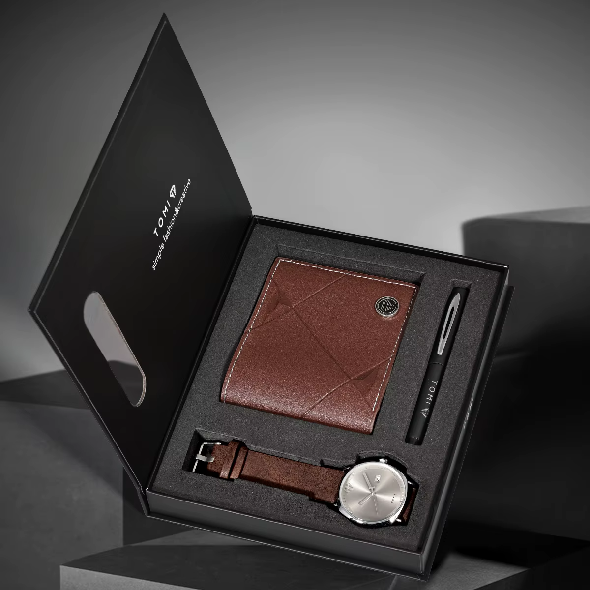 Elegantes TOMI 3er-Set: Hochwertige Herren-Armbanduhr & Geldbörse im Geschenkbox-Set – Bild 6